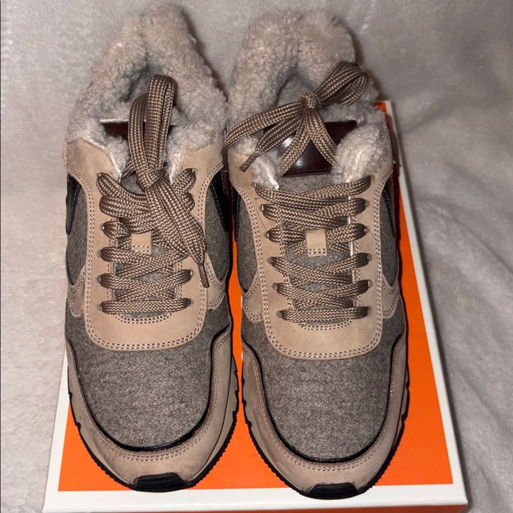 NWT VOILE BLANCHE JULIA Fur Leather And Fabric Sneakers in BEIGE - Picture 9 of 16